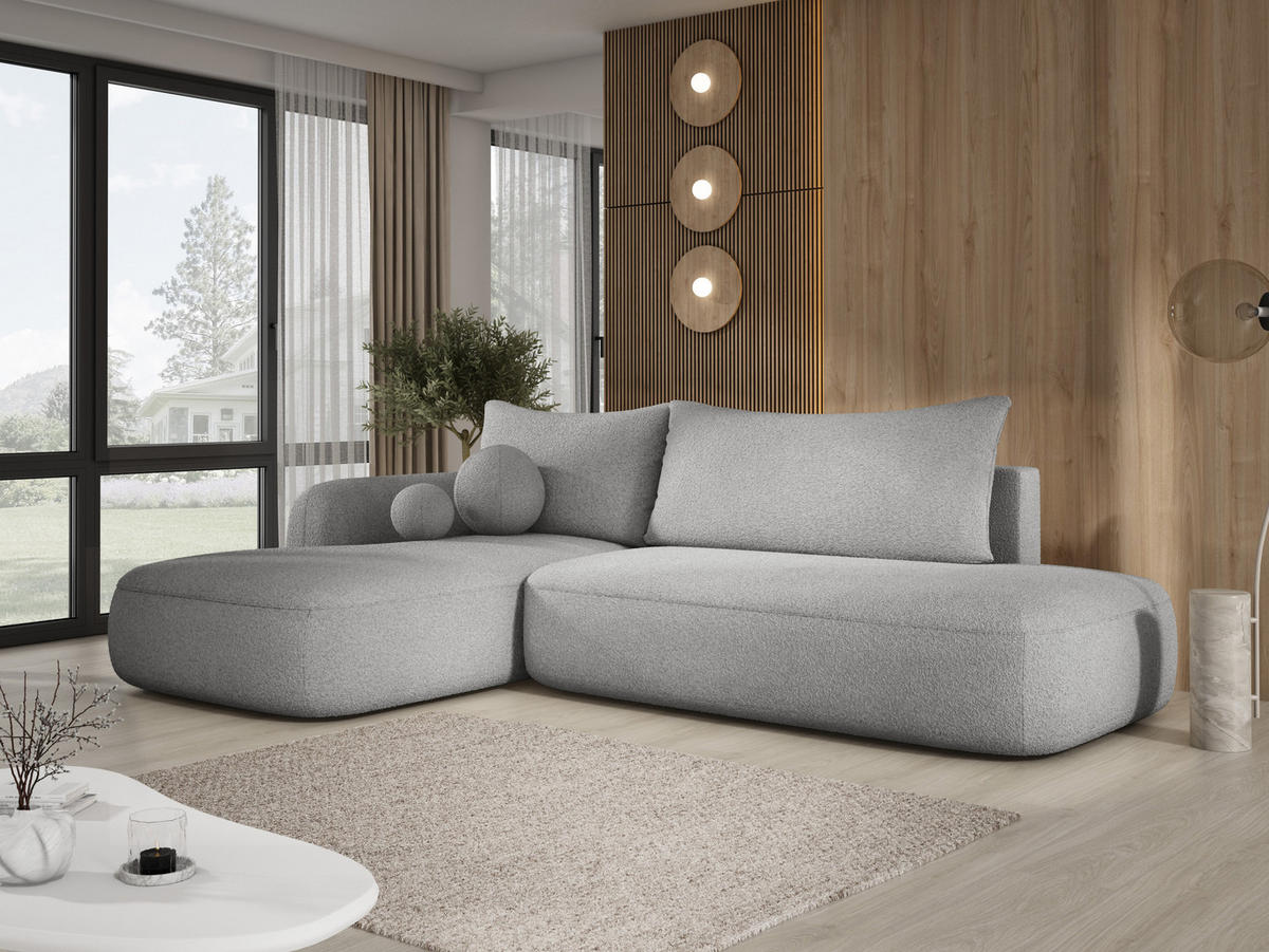 ECKSOFA BABU Mit Bettfunktion – Moderne Polsterecke Für Wohnzimmer Funktionales Schlafsofa Im Stoff NOW OR NEVER, 300x105x60cm, Linke, GRAFIT - Graphitfarben, Holz/Textil (190/300cm) - DomoHome