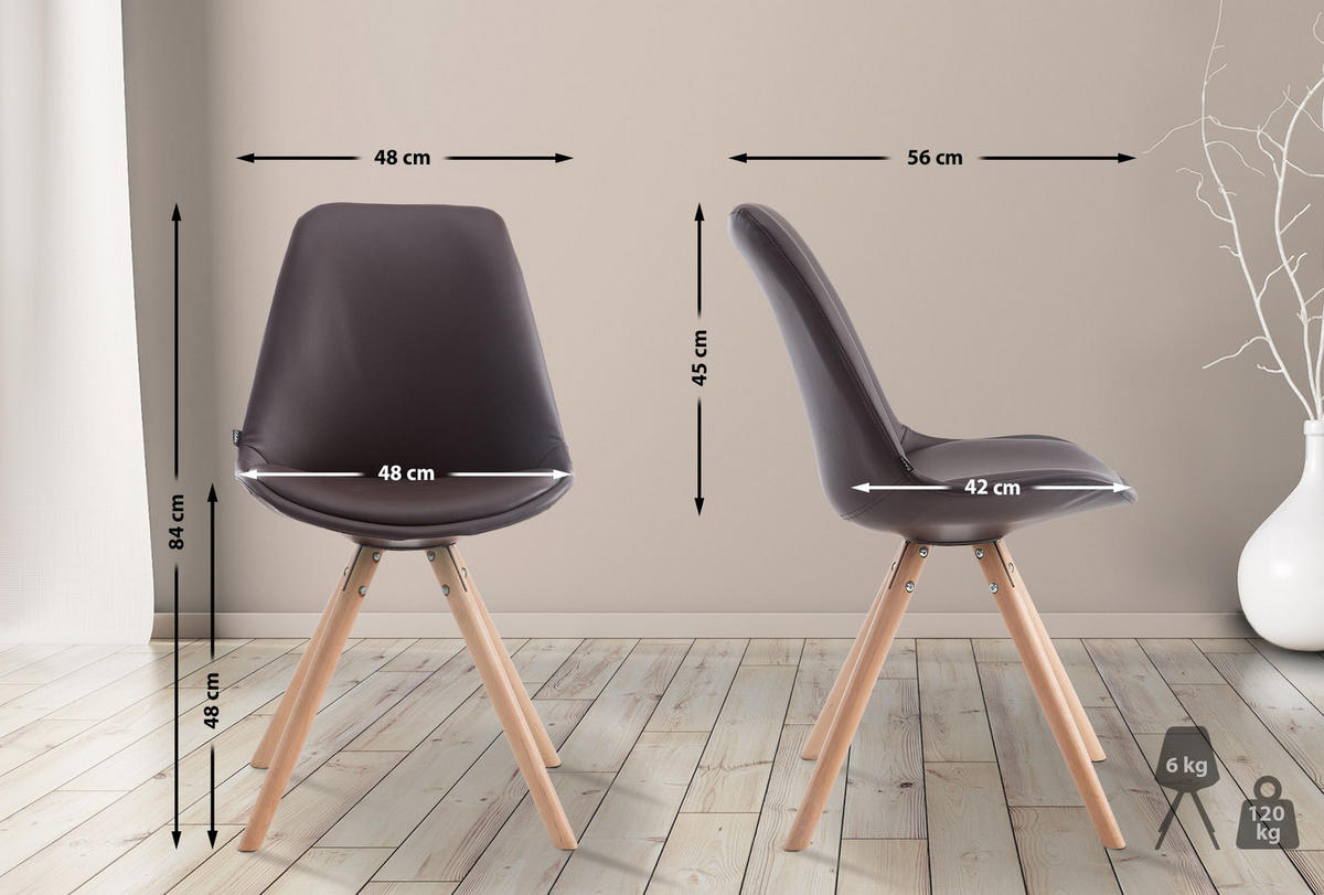 STUHL Lederlook braun - Eukalyptusholzfarben/Braun, Holz/Textil (48/84/56cm) - CLP