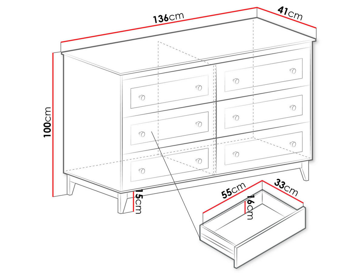 SCHUBLADENKOMMODE Windsor W-03 - Kaschmir/Eichefarben, Holz/Holzwerkstoff (136/100/41cm) - MIRJAN24