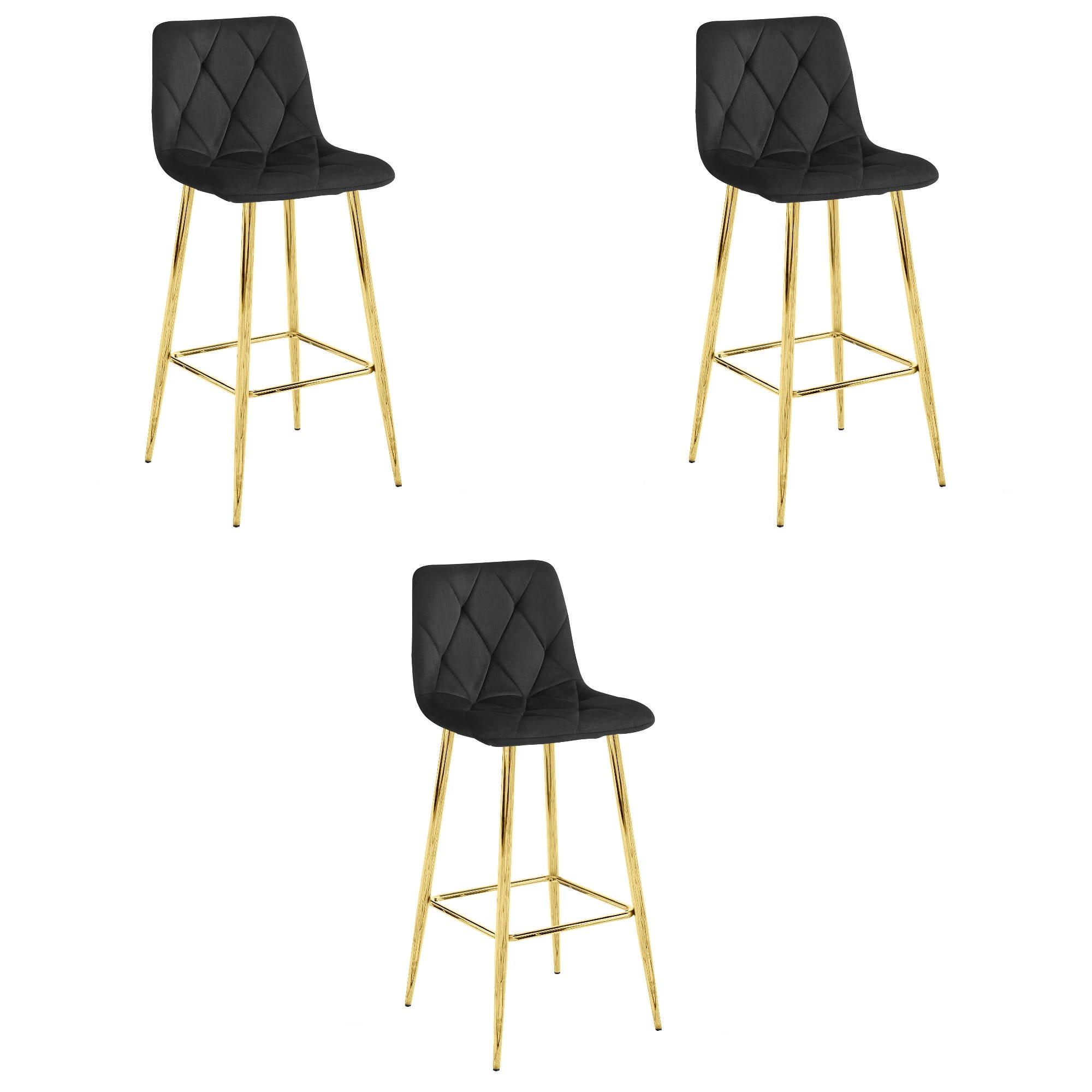 BARHOCKER 3-er Set KODA schwarzer Sitz, Goldbasis - Schwarz, Textil (43.5/104/32.5cm) - Valora