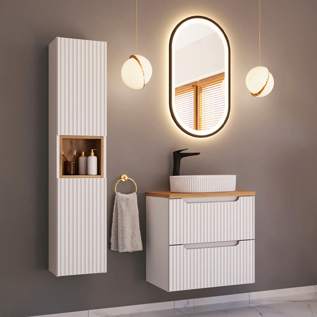 KÚPEĽŇOVÝ NÁBYTOK 60.4cm Riva 2-dielna súprava Biela a drevo - biela, kompozitné drevo (60.4/59/40cm) - Petits-meubles