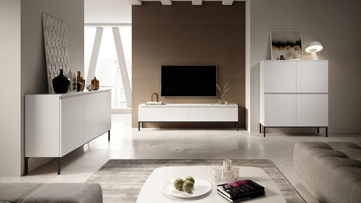 TV-SCHRANK Bemmi Weiß mit schwarzen Beinen, 175 cm - Schwarz/Weiß, Holzwerkstoff/Metall (175/46/32cm) - Selsey