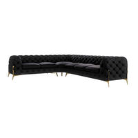 ECKSOFA Chesterfield Lexi Schwarz Samt, langer Schenkel rechts - Goldfarben/Schwarz, Holz/Textil (323/264cm) - S-Style Möbel