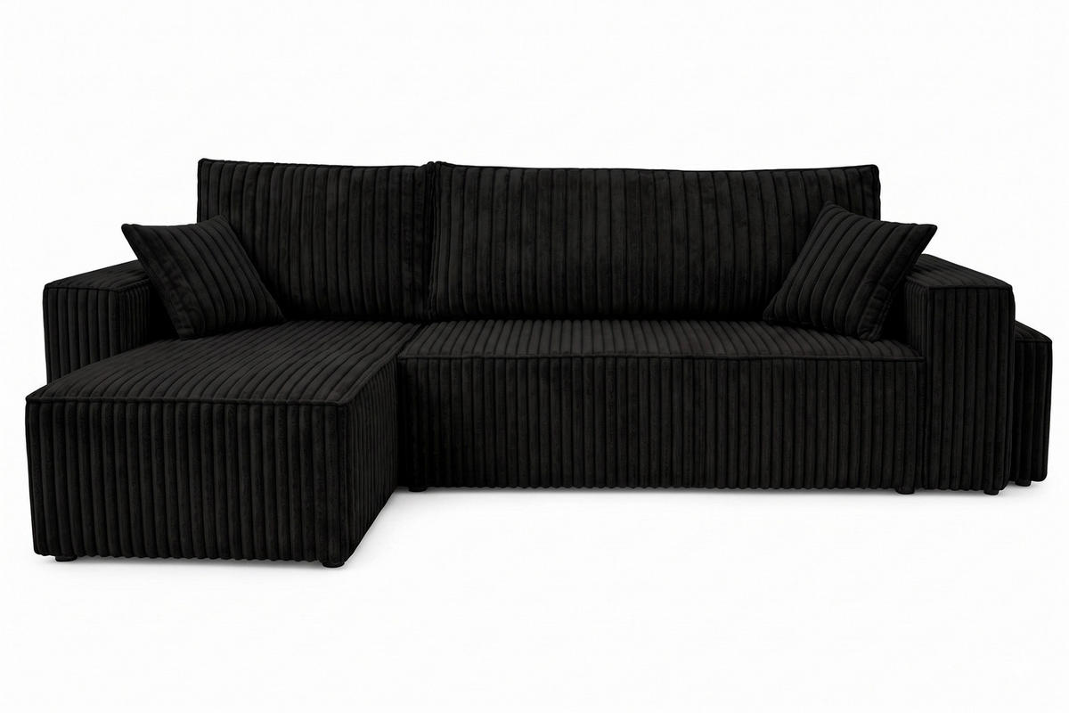 ECKSOFA Mit Schlaffunktion Und Pouf, Cordstoff Tilia, Schwarz, Links, Best L Mit Pouf - Schwarz, Holz (244/145cm) - Kaiser Möbel