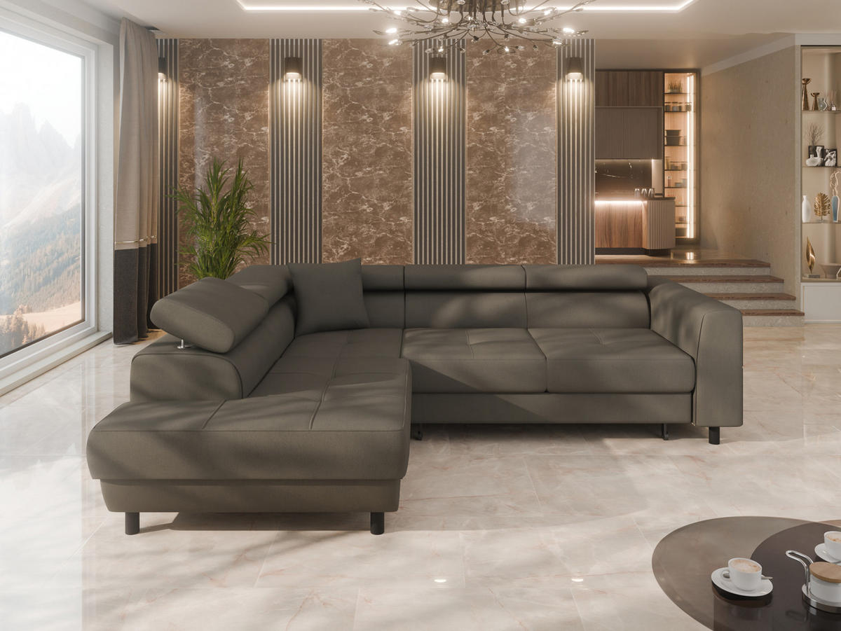 ECKSCHLAFSOFA Vena III mit Schlaffunktion und Bettkasten, Links montierbar, Braun - Braun, Holz (199/254cm) - Homesy