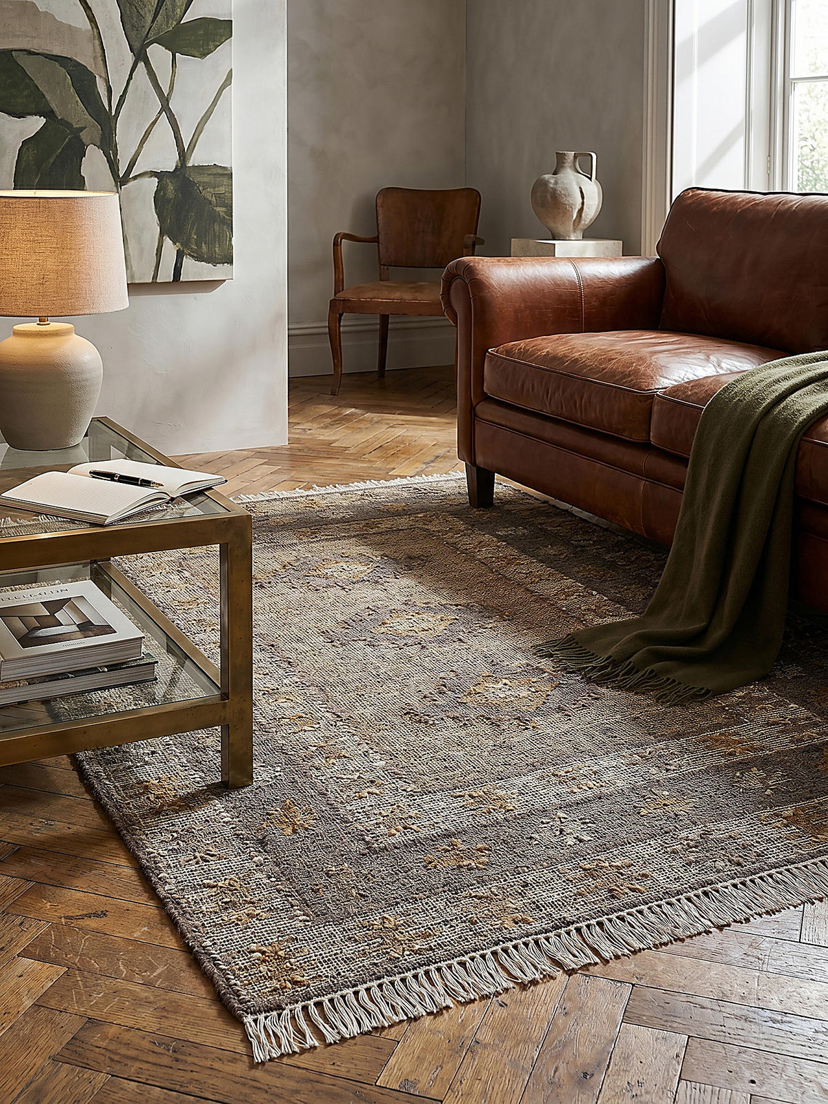 NATURTEPPICH handgewebt mit Fransen BERMEO, im Vintage-Stil, Natur, 200 x 290 cm - Beige, Textil (290/200cm) - KADIMA DESIGN