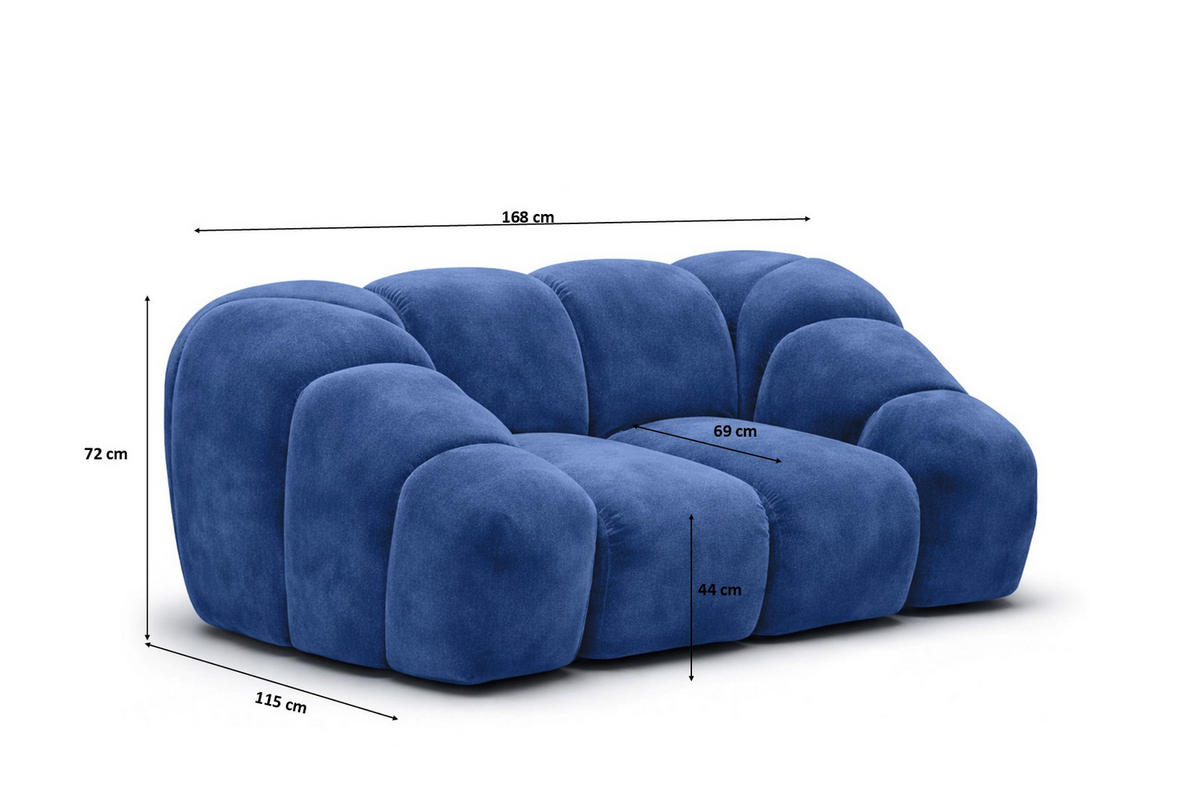 SESSEL modular, Veloursstoff Bluvel, Tintenblau, CROISSANT - Blau, Holz (168/72/115cm) - Kaiser Möbel