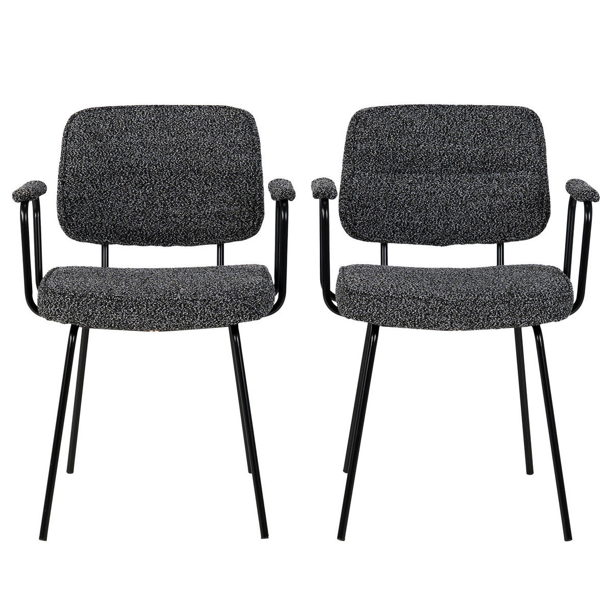 POLSTERSTUHL - 2er-Set - Metall / Textil - Schwarzweiß - Schwarz/Weiß, Textil/Metall (58/80/60cm) - home24
