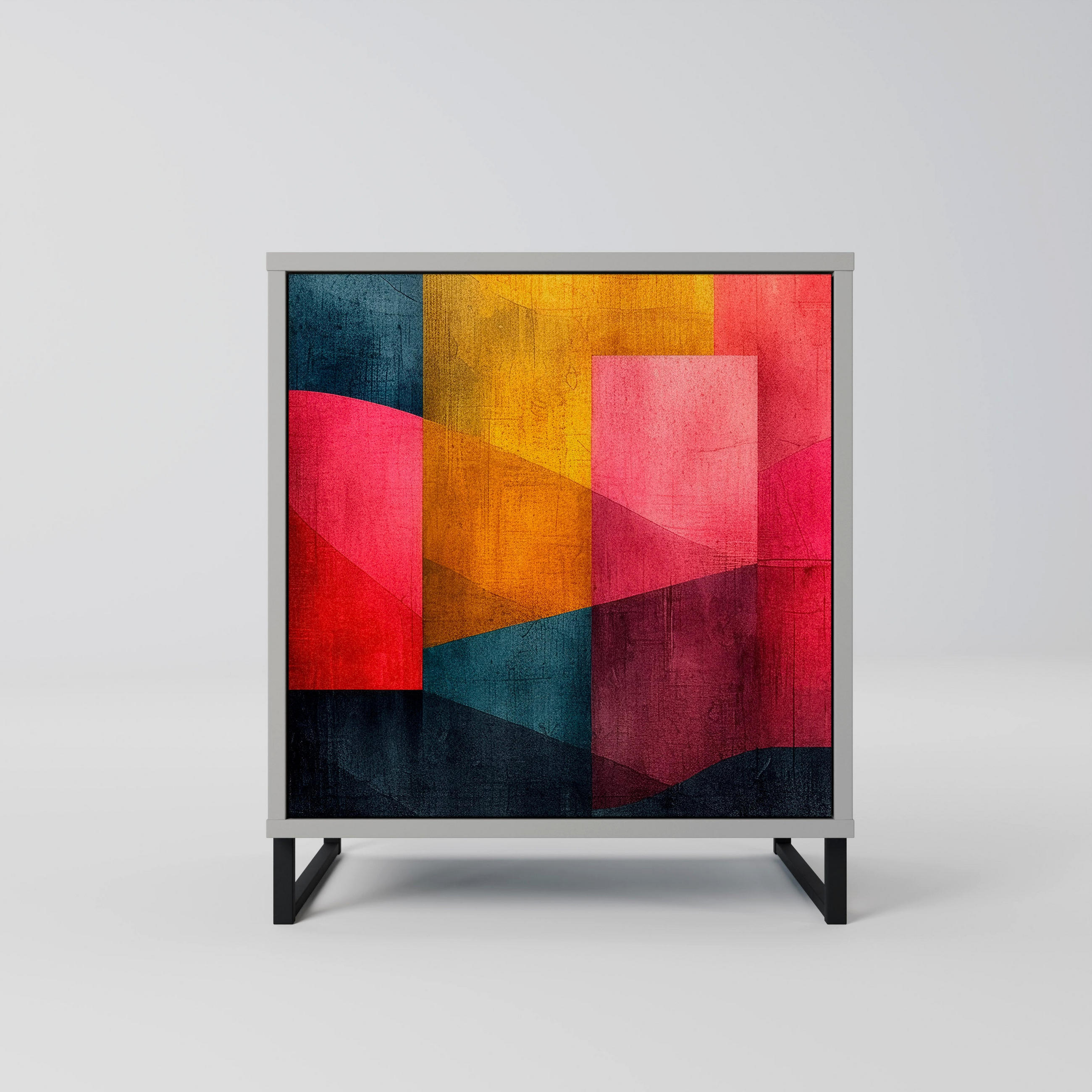 SIDEBOARD COLORFUL SOUNDS, Grau, 57,5x42x67,5 cm, Schwarze Metall-Rahmenfüße - Multicolor/Schwarz, Holzwerkstoff/Metall (57.5/67.5/42cm) - SpaceRebels