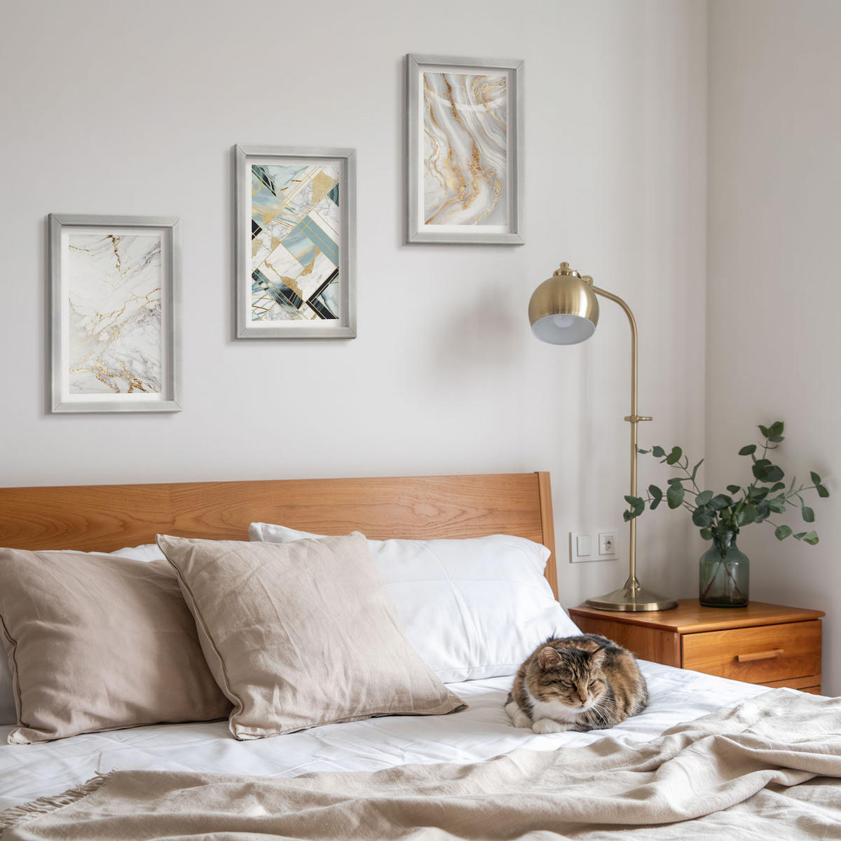 BILDER SET 3er Set - 20x30 cm Silberner Rahmen - Elegante Marmormuster - Silberfarben, Kunststoff (20/30cm) - TULUP