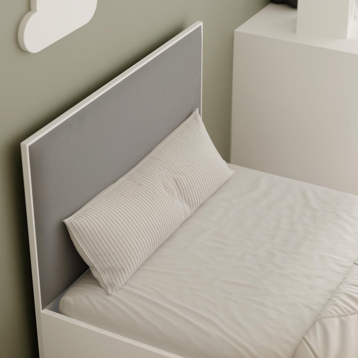POLSTERBETT SASHI 90/200 cm Bettkasten, ohne Matratze, Weiß / Grau - Grau, Holz/Holzwerkstoff (90/200cm) - Idohome