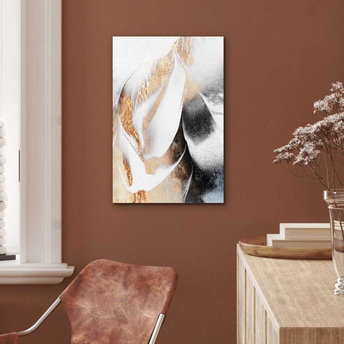 METALLBILD Luxus - Abstrakt - Gold - Weiß 40x60 cm - Goldfarben, Metall (40/60cm) - MuchoWow