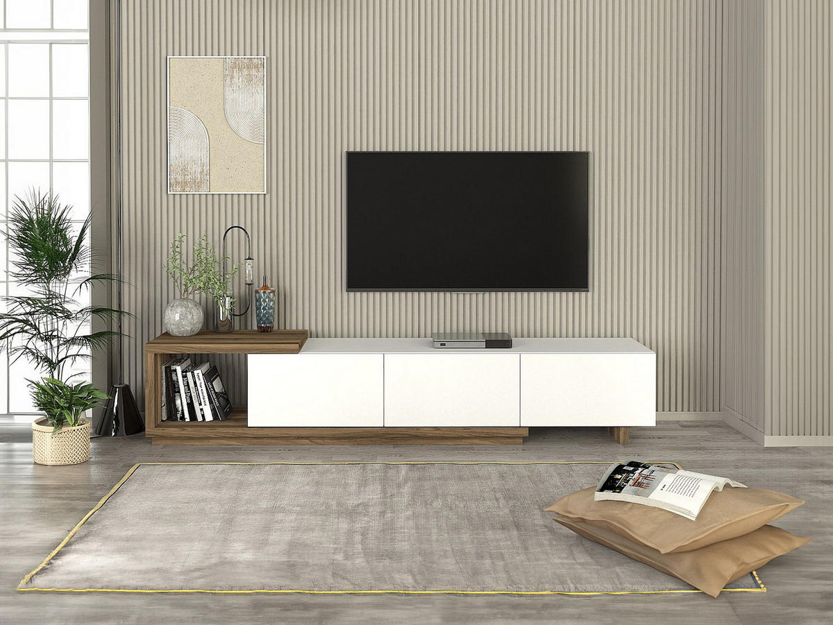 TV-BOARD - 200cm x 40cm - Holzspan - naturfarben hell, weiß - DUKIAN - Naturfarben, Holz (200/40/40cm) - Vente-Unique