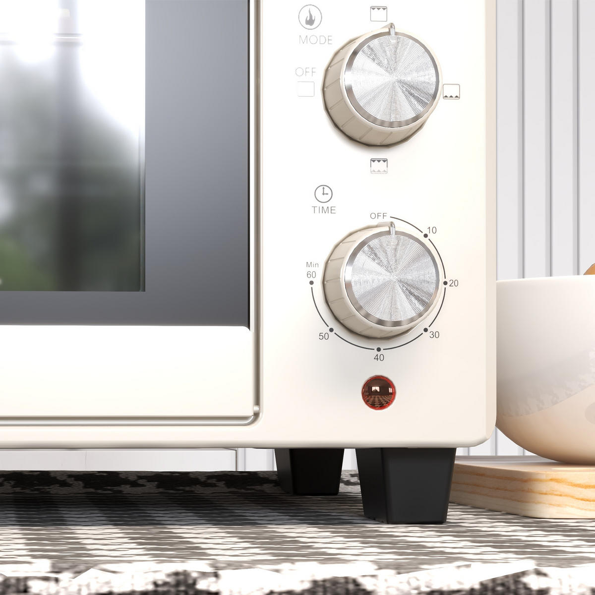 MINIBACKOFEN 21L mit Drehspieß, Edelstahl Mini Ofen mit Grillfunktion, Backblech & Grillrost, 3 Kochmodi, Cremeweiß - Beige, Metall (46/29/38.5cm) - Beaface