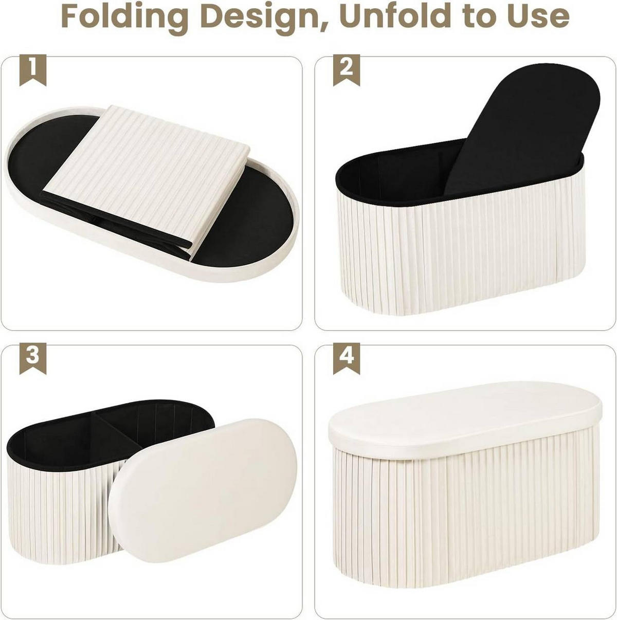 SITZHOCKER mit Deckel Stauraum, 76x38x38 cm, Creme - Creme, Textil (78/38/38cm) - Woltu