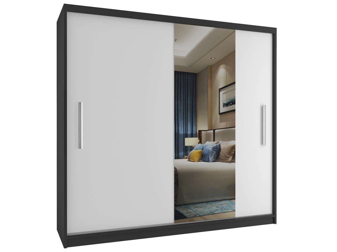 SCHWEBETÜRENSCHRANK Verona MSE, Schwarz/Weiß Matt, 200 cm, mit Spiegel - Weiß, Holz (200/216/60cm) - B BELINI GROUP