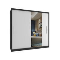 SCHWEBETÜRENSCHRANK Verona MSE, Schwarz/Weiß Matt, 200 cm, mit Spiegel - Weiß, Holz (200/216/60cm) - B BELINI GROUP