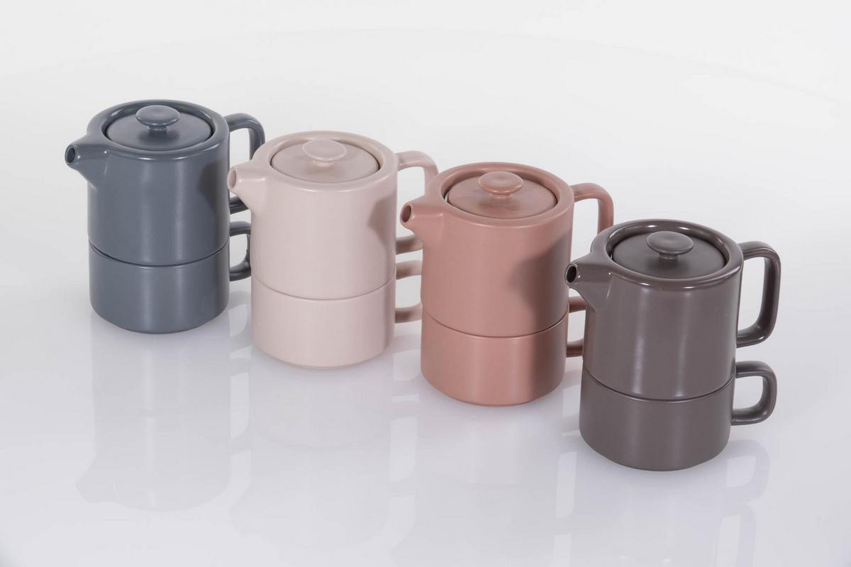 TEEKANNE mit Tasse Natural Taupe 400 ml 13,5/10/15 cm - Grau, Keramik (10/13.5cm) - Secret de Gourmet