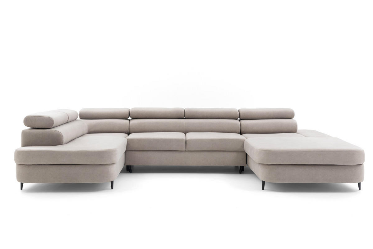 ECKSOFA U-Form PRIAM U Links mit Schlaffunktion 126x270 Velours Cream - Creme/Schwarz, Holz/Textil (350/91/203cm) - Muffo