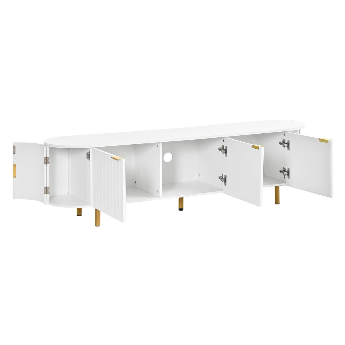 TV-LOWBOARD 170cm MDF Weiß Riffel-Optik 5 Türen Eisenfüße & Griffe - Weiß, Holzwerkstoff (170/47/40cm) - Urban Meuble