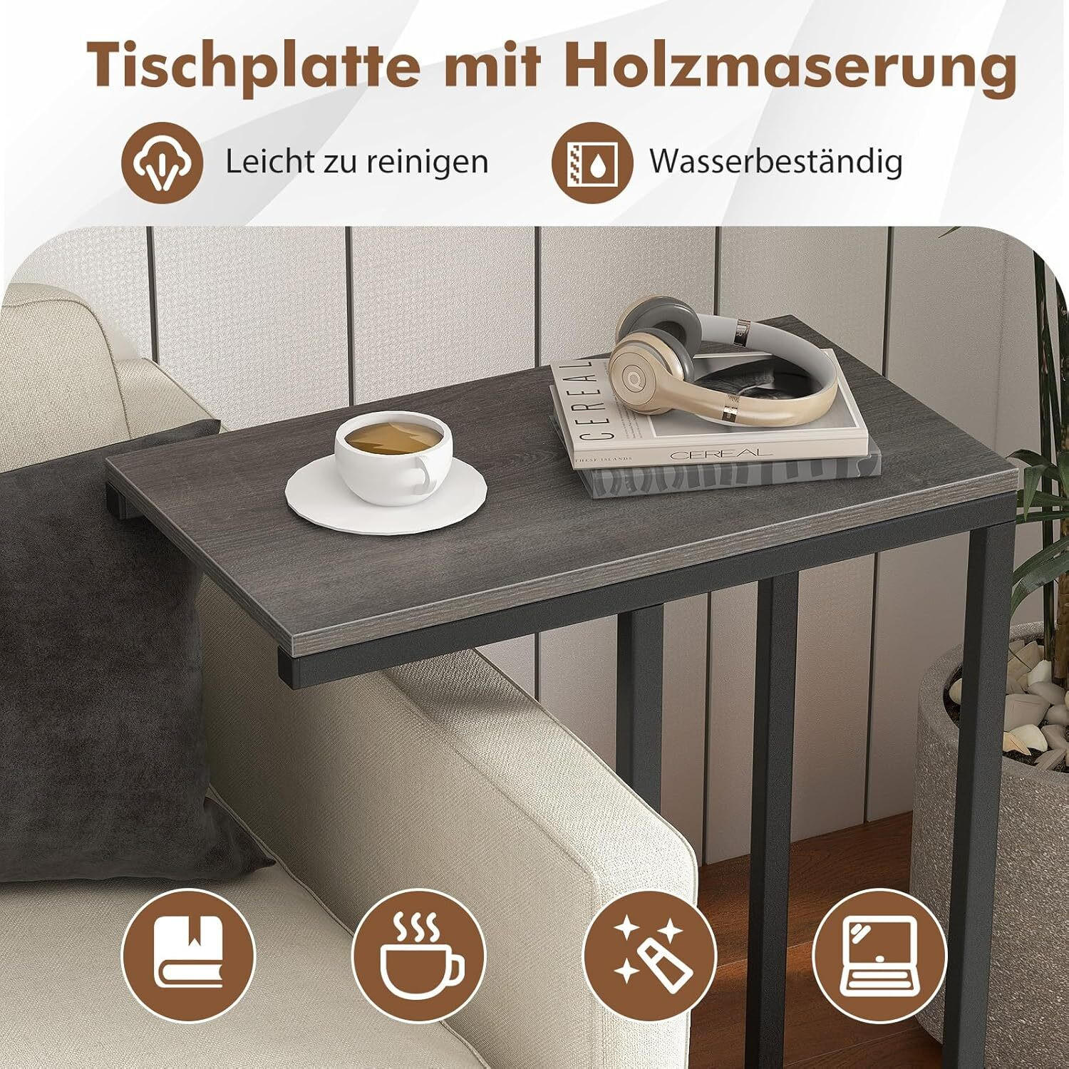 BEISTELLTISCH 64cm Graueiche - Grau, Holz (45/25/64cm) - COSTWAY