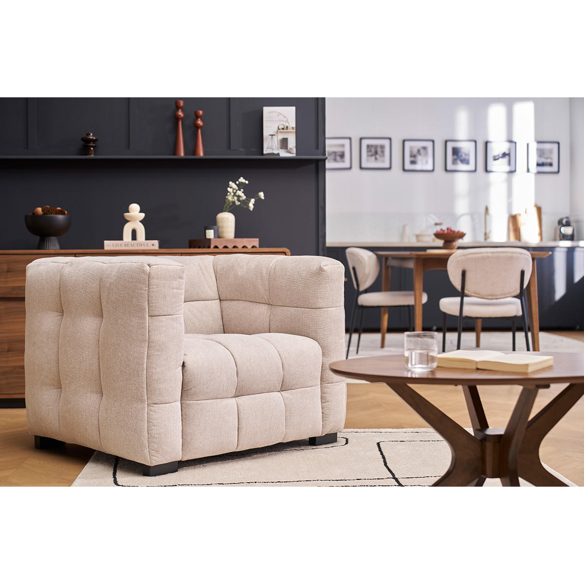 SESSEL Designer Stoff Effekt-Samt Beige CORTO - Beige, Textil (90/74/101cm) - Miliboo