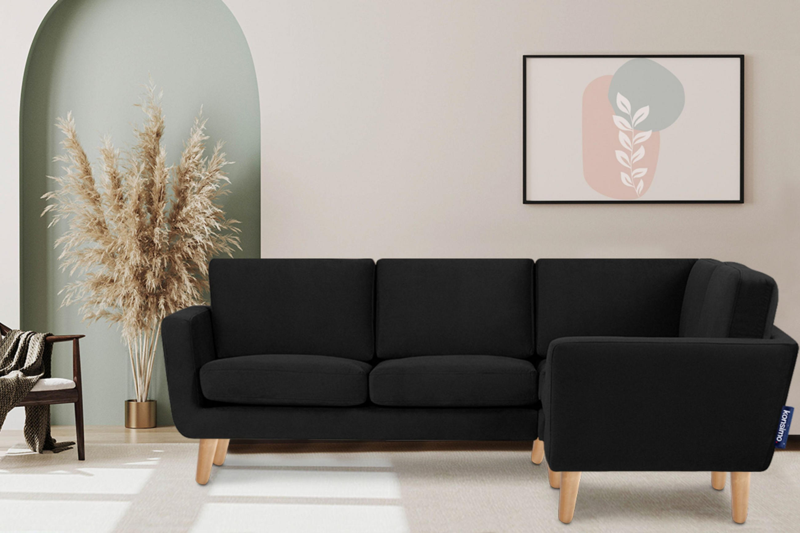 Thumbnail - Konsimo® Ecksofa-Rechts, Schwarz, Textil, L-Form, 220x181 cm, FSC 100%, Hergestellt in Europa, Wohnzimmer, Sofas & Couch...
