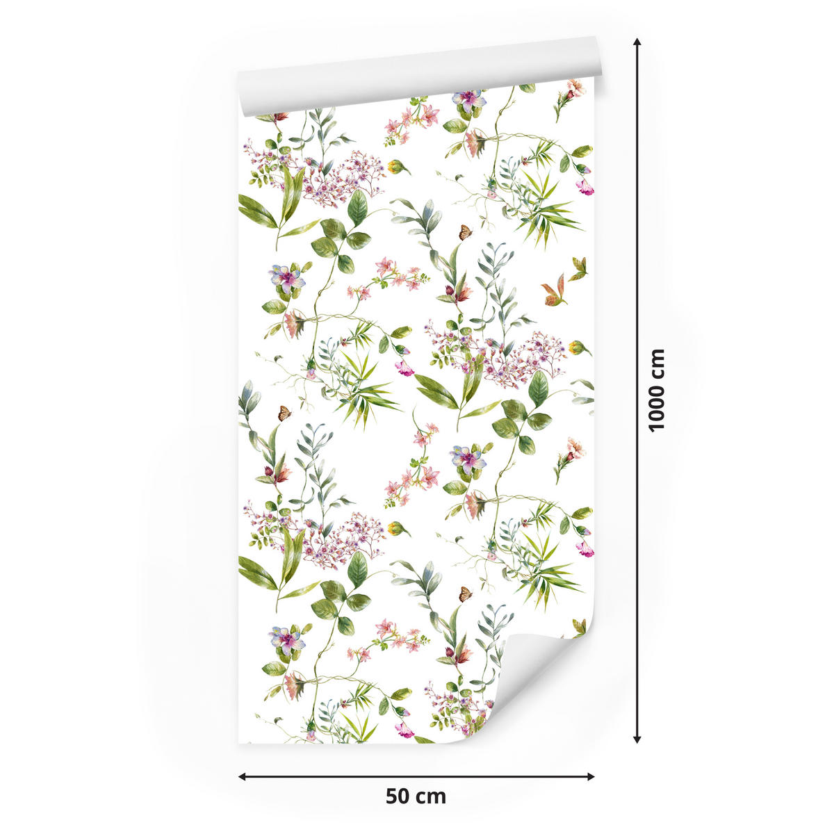 VLIESTAPETE Aquarellblüten und Blätter – Grün, Rosa, Weiß – 50x1000 cm - Rosa/Weiß, Papier (50/1000cm) - Muralo