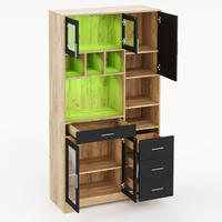 BUFFET 100/40/185 cm Natürlich mit farbwechselnde LED-Leuchten und 4 Schubladen - Naturfarben, Holz (100/185/40cm) - Oxeza