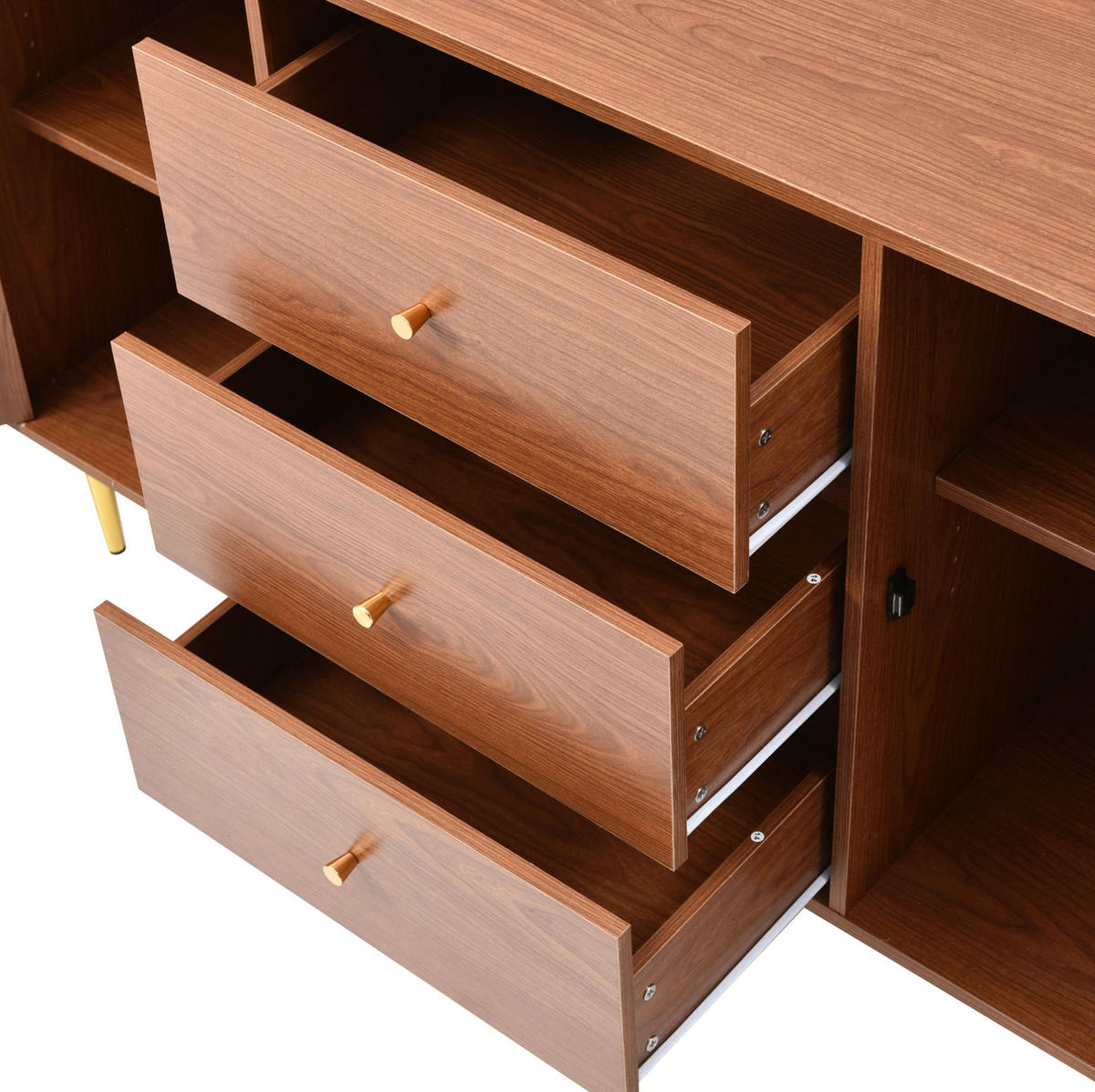 KOMMODE aus MDF, Spanplatte und Metall 150x40x90 cm Nussbaum mit 3 Schubladen und verstellbaren Fachböden - Nussbaumfarben, Holzwerkstoff (40/90/150cm) - IVMEU