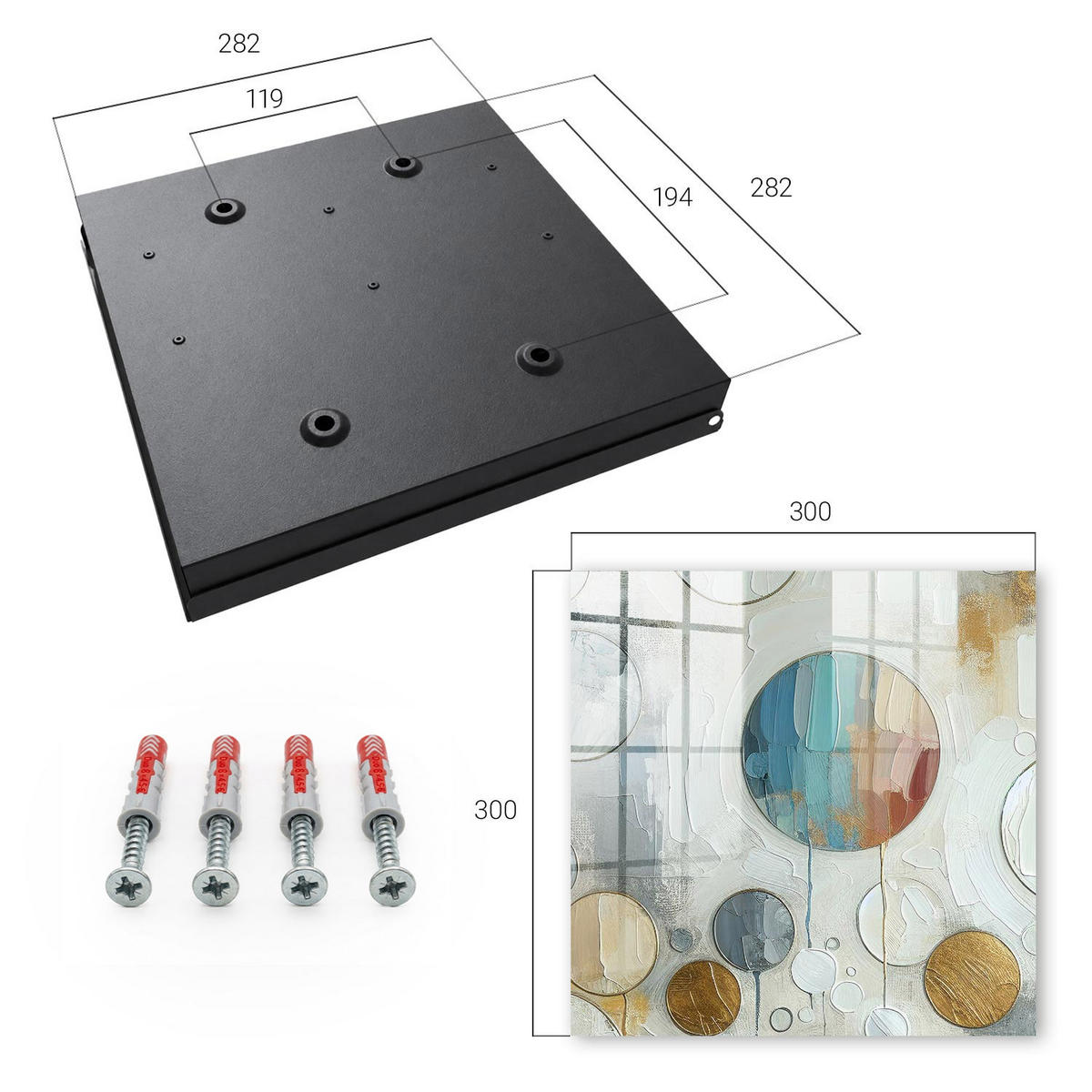 SCHLÜSSELBOX Schwarz 30x30 cm- Türöffnung nach rechts - Kreisförmige Zusammensetzung - Weiß, Metall (30/30/5cm) - TULUP