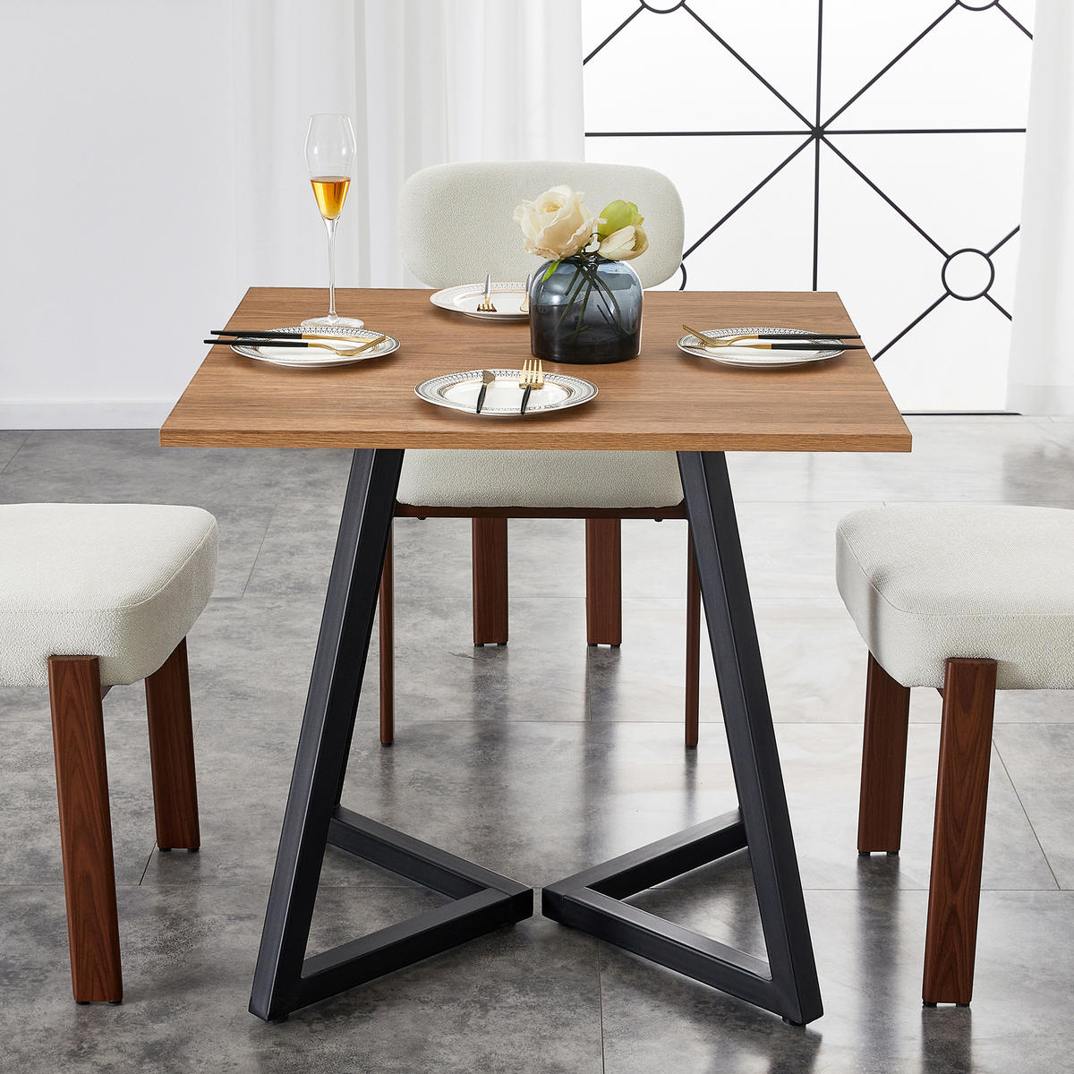 ESSTISCH 80/80/75 cm schwarz braun aus Holz Metall für bis zu 4 Personen - Schwarz, Holzwerkstoff (80/80/75cm) - OKWISH