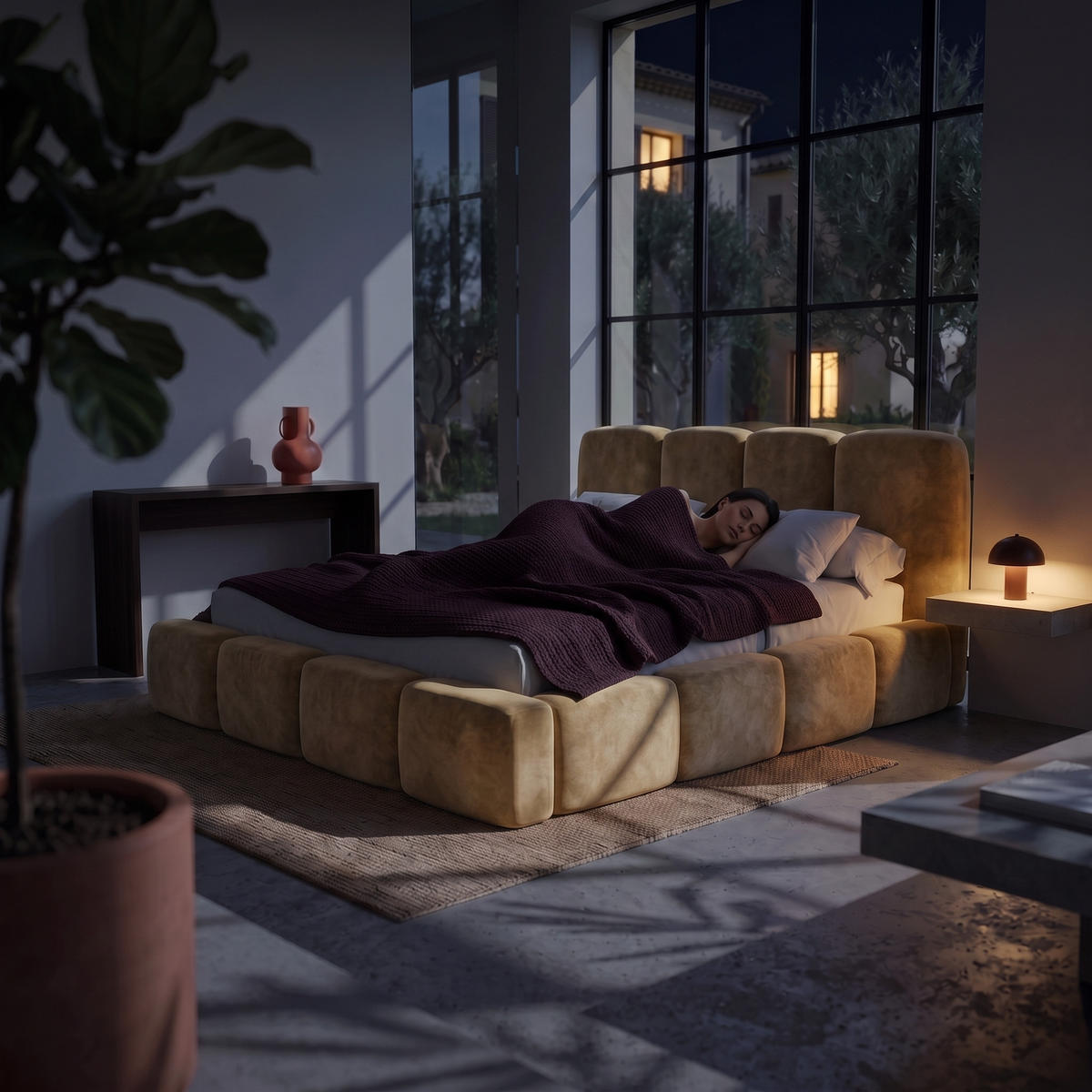 POLSTERBETT SUENO MAXI 200x200 cm in Beige, gepolstertes Kopfteil, Metalllattenrost, Bettkasten, Velour-Stoff - Beige/Naturfarben, Holz/Textil (200/200cm) - Muffo