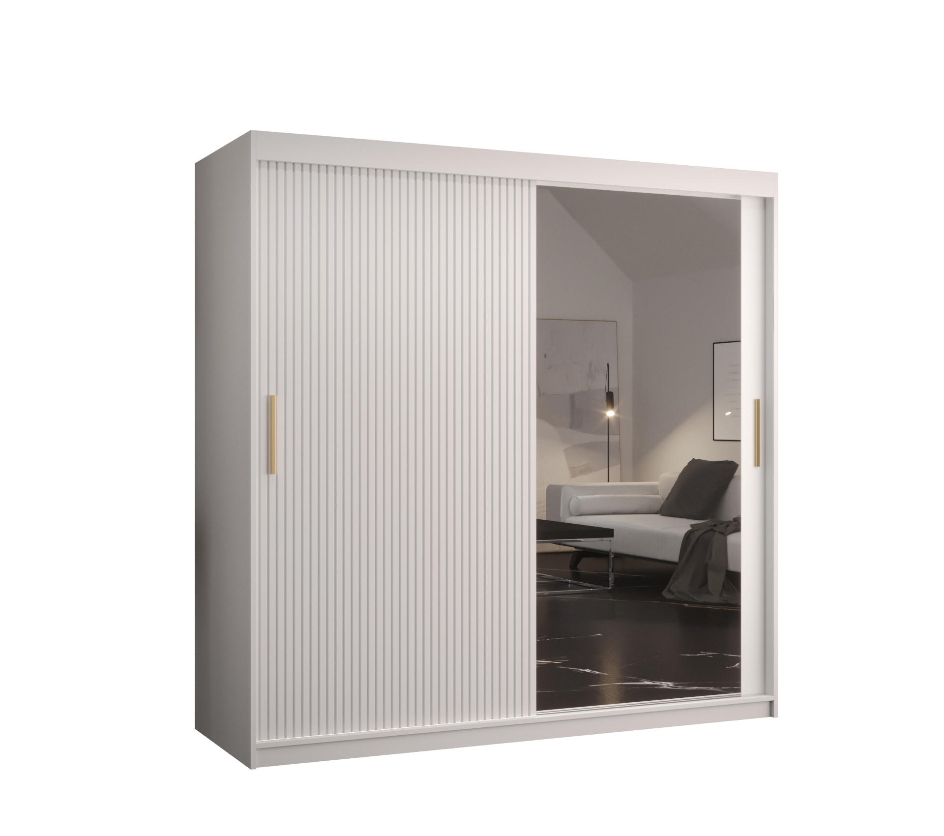 SCHWEBETÜRENSCHRANK 200/180/62 2-türig - Goldfarben/Weiß, Holz/Kunststoff (180/200/62cm) - MÖBEL KRYSPOL