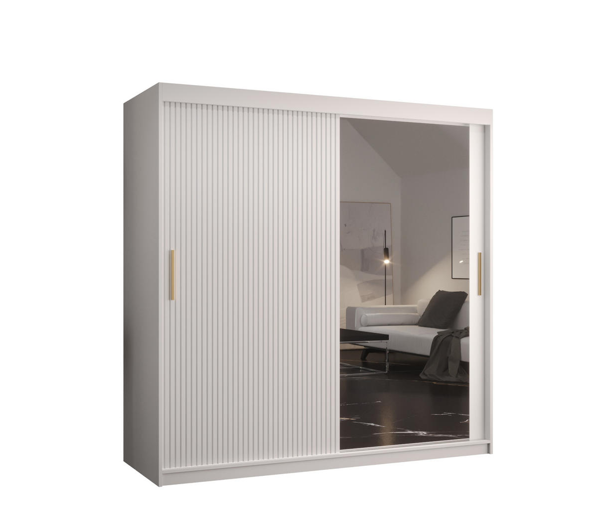 SCHWEBETÜRENSCHRANK 200/180/62 2-türig - Goldfarben/Weiß, Holz/Kunststoff (180/200/62cm) - MÖBEL KRYSPOL