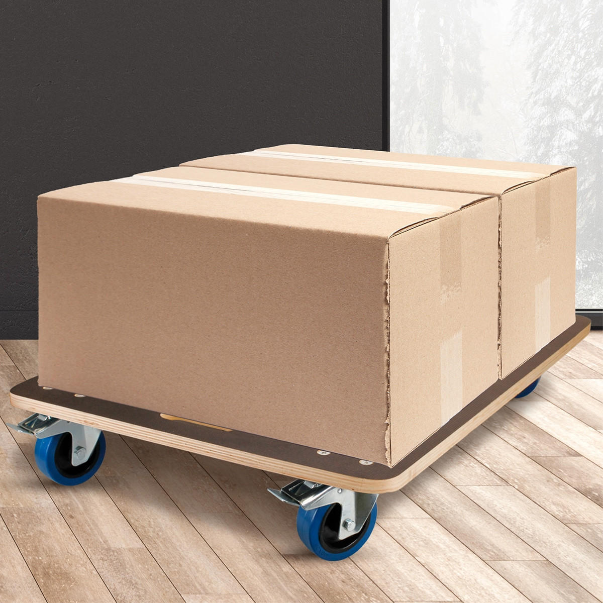 TRANSPORTROLLER 2er Set mit 4 Rollen 2 mit Bremsen 60x80 cm Traglast 800kg Siebdruck Holzplatte Black - Dunkelgrau, Holzwerkstoff (60/80/14.5cm) - ECD-Germany