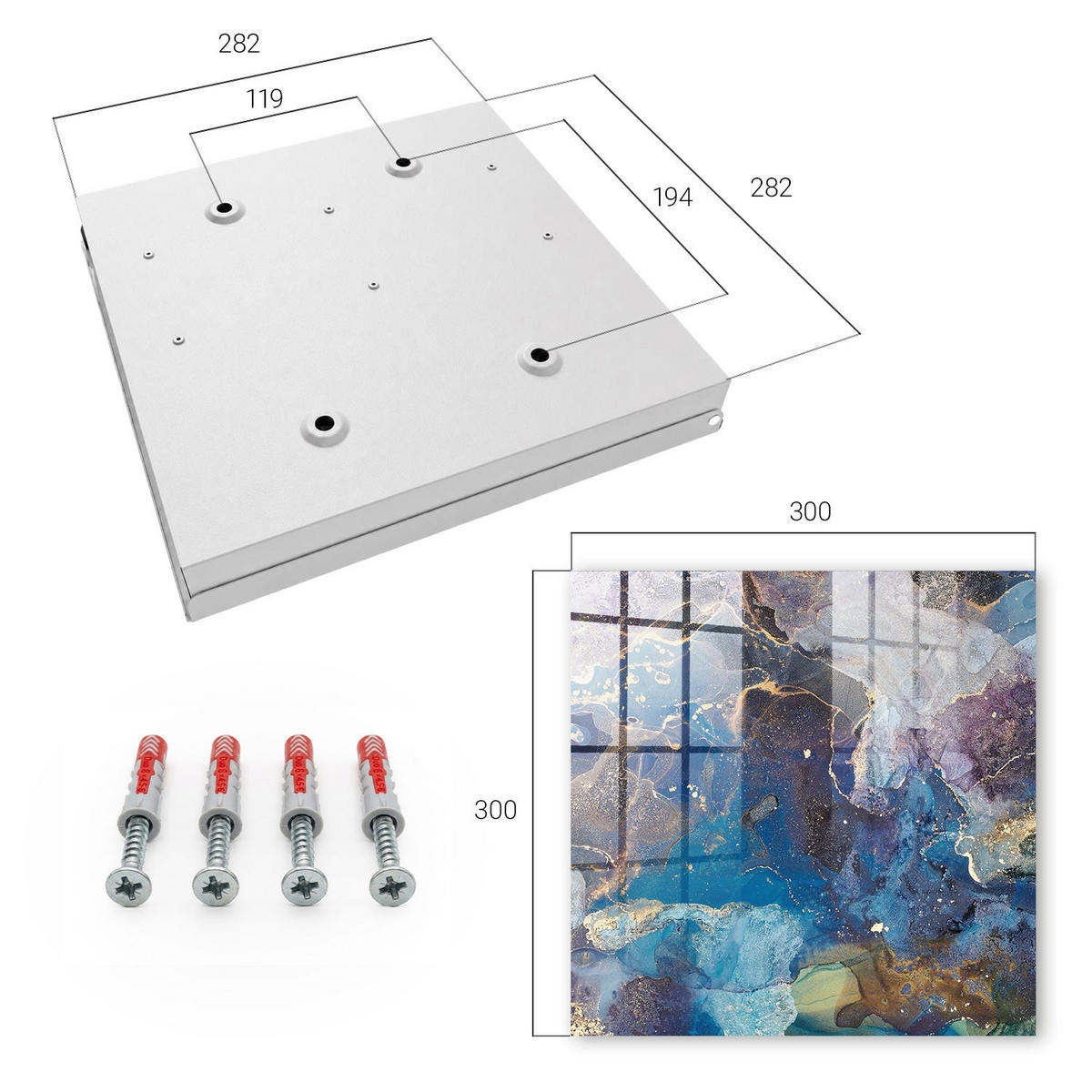 SCHLÜSSELBOX Weiß 30x30 cm – Türöffnung nach rechts - Marine Abstraktion - Blau, Metall (30/30/5cm) - TULUP