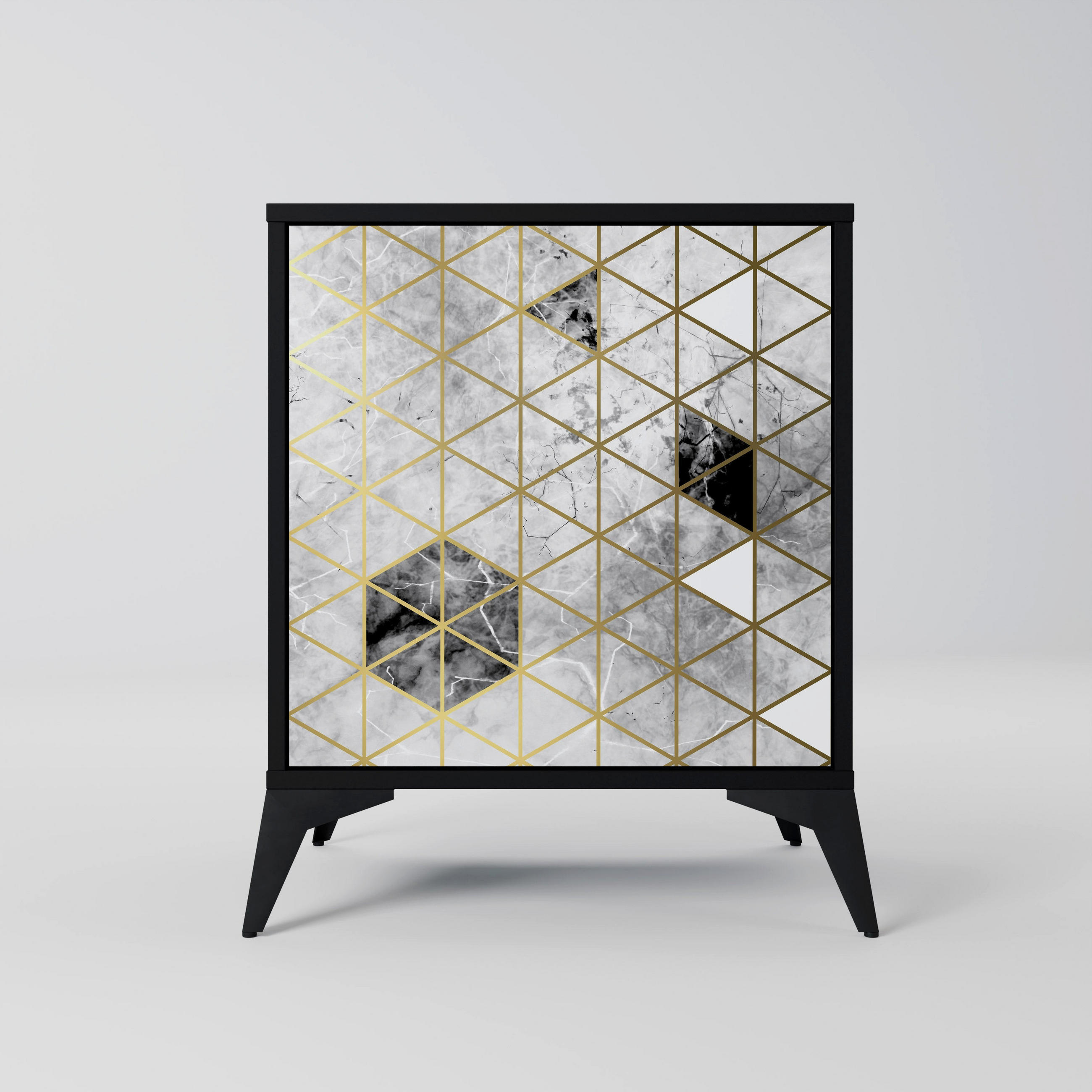 SIDEBOARD ASHEN ARIA, Schwarz, 57,5x42x70,5 cm, Schwarze Metall-Sternfüße - Multicolor/Schwarz, Holzwerkstoff/Metall (57.5/70.5/42cm) - SpaceRebels