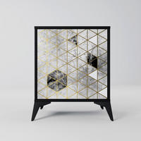 SIDEBOARD ASHEN ARIA, Schwarz, 57,5x42x70,5 cm, Schwarze Metall-Sternfüße - Multicolor/Schwarz, Holzwerkstoff/Metall (57.5/70.5/42cm) - SpaceRebels