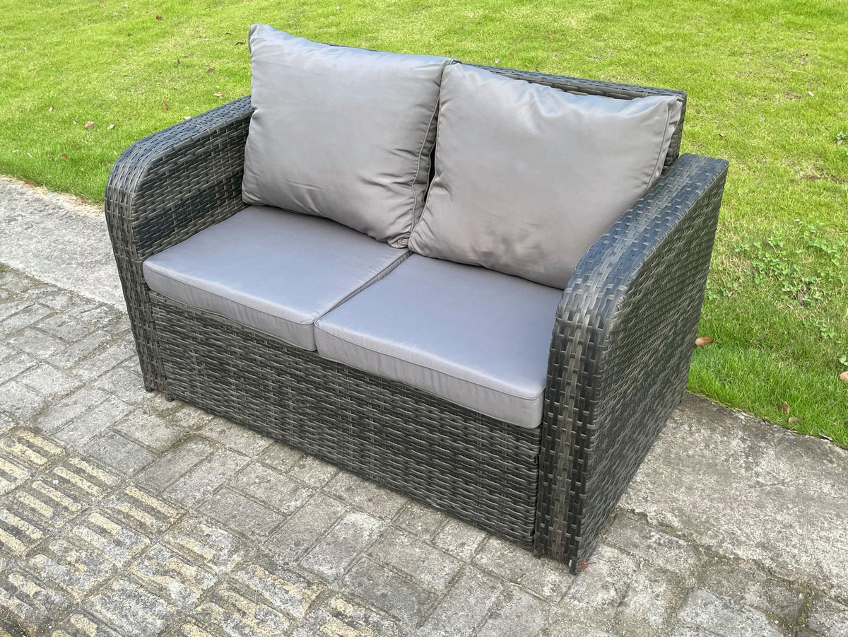 GARTENSOFA SET Polyrattan Dunkelgrau 8-Sitzer - Dunkelgrau/Grau, Metall - Fimous