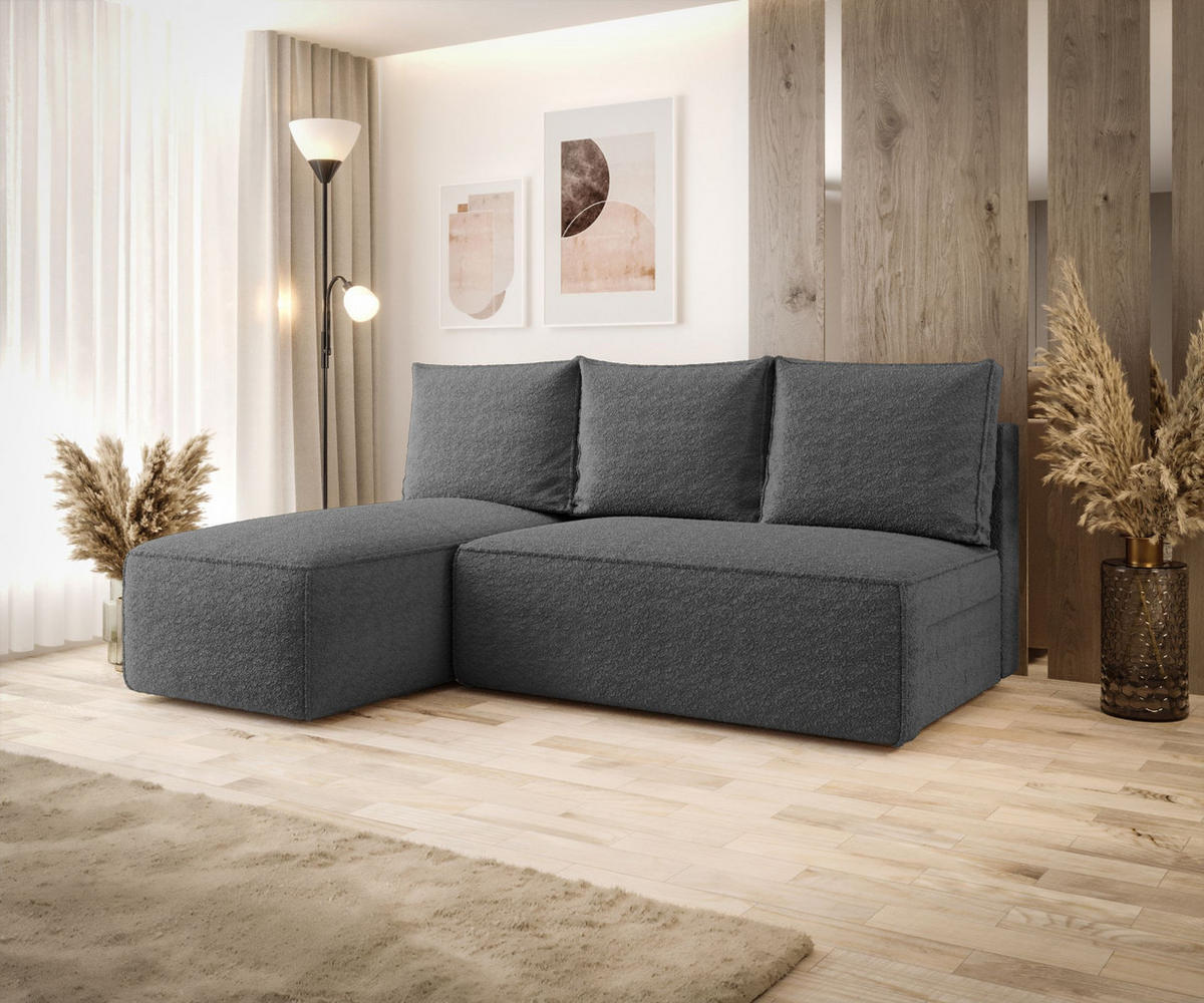 ECKSOFA mit Schlaffunktion SAVIO MINI Quelle 92 Links - Dunkelgrau, Textil (200/140cm) - Bedante