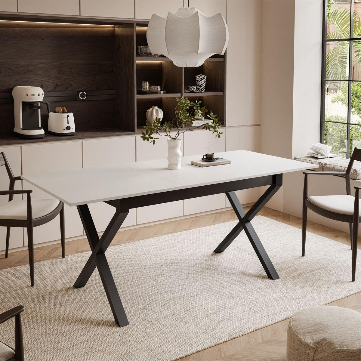 ESSTISCH ARTON II ausziehbarer Tisch 140-195 cm für 6-8 Personen - Schwarz/Weiß, Holzwerkstoff/Metall (140/80/77cm) - Lookway