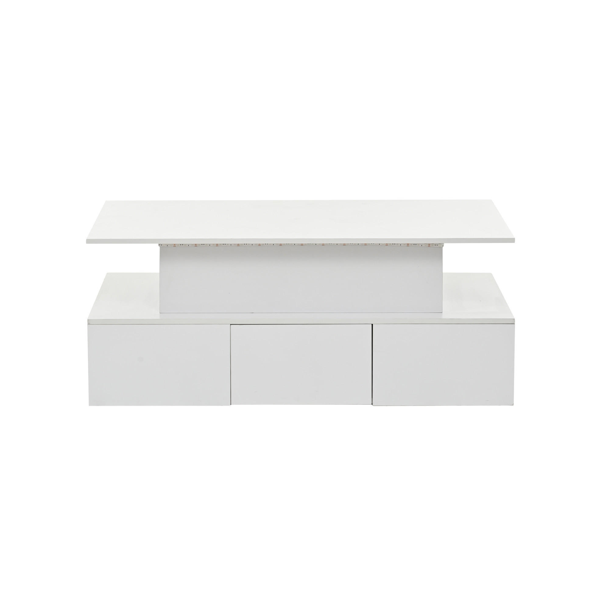 OKWISH KONFERENČNÍ stolek 100/50/40 cm bílý z MDF s výklopnou deskou LED a 4 zásuvkami