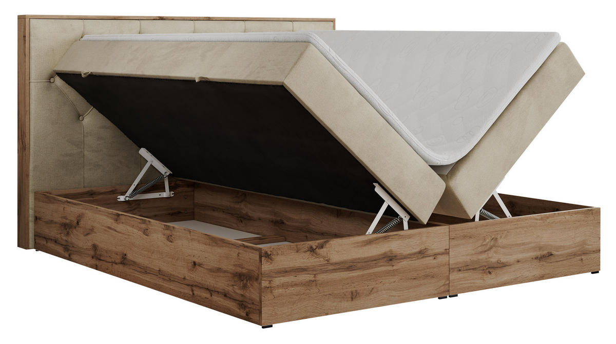 BOXBETT VENETO 180/200 Beige Velvet - H3 - Beige, Holz/Textil (180/200cm) - MKS