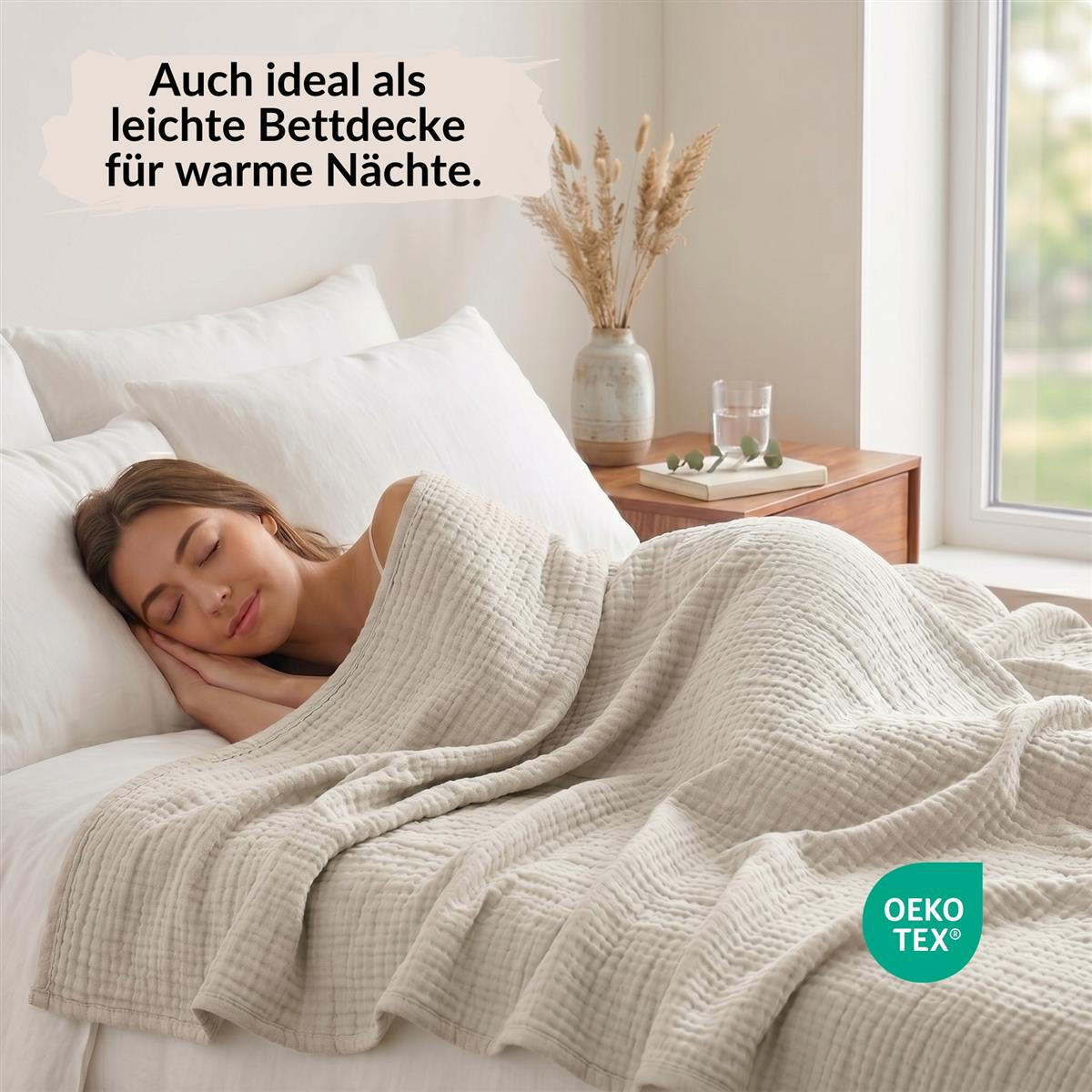 WOHNDECKE Musselin 150 x 200 cm, Leichte Kuscheldecke aus 100% Baumwolle - Nutzbar als Tagesdecke, Plaid oder Decke für Sofa, Couch & Bett - Beige - Beige, Textil (150/200cm) - Carpe Sonno