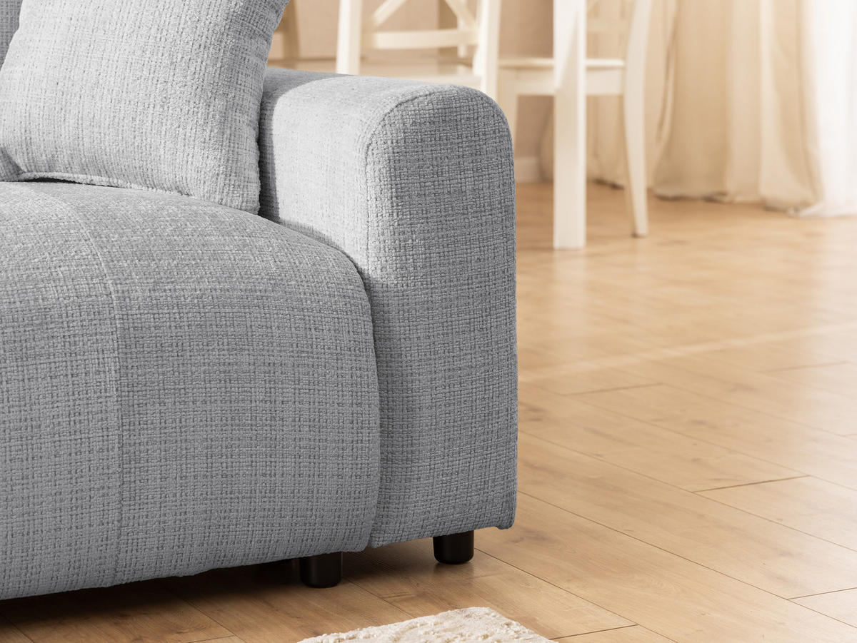 SCHLAFSOFA Calma mit Bettkasten im Bumpy-Design aus weichem Hellgrau Chenille-Stoff - Hellgrau/Schwarz, Holz/Kunststoff (239/88/98cm) - S-Style Möbel