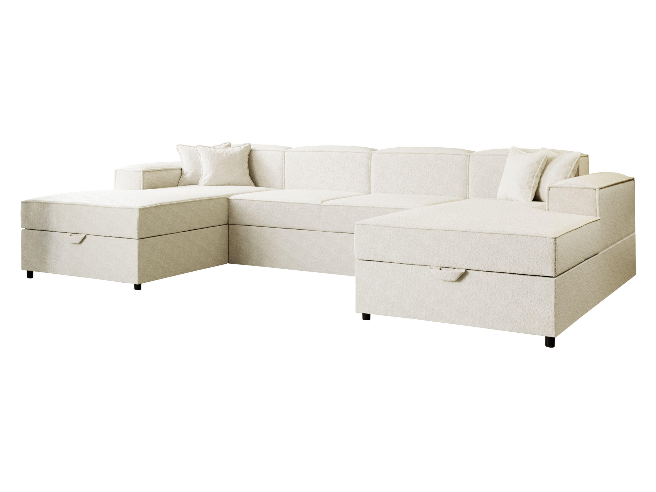 WOHNLANDSCHAFT Santos U Boucle - Creme/Schwarz, Holzwerkstoff/Kunststoff (320/79/166cm) - MIRJAN24