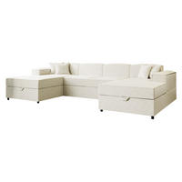 WOHNLANDSCHAFT Santos U Boucle - Creme/Schwarz, Holzwerkstoff/Kunststoff (320/79/166cm) - MIRJAN24