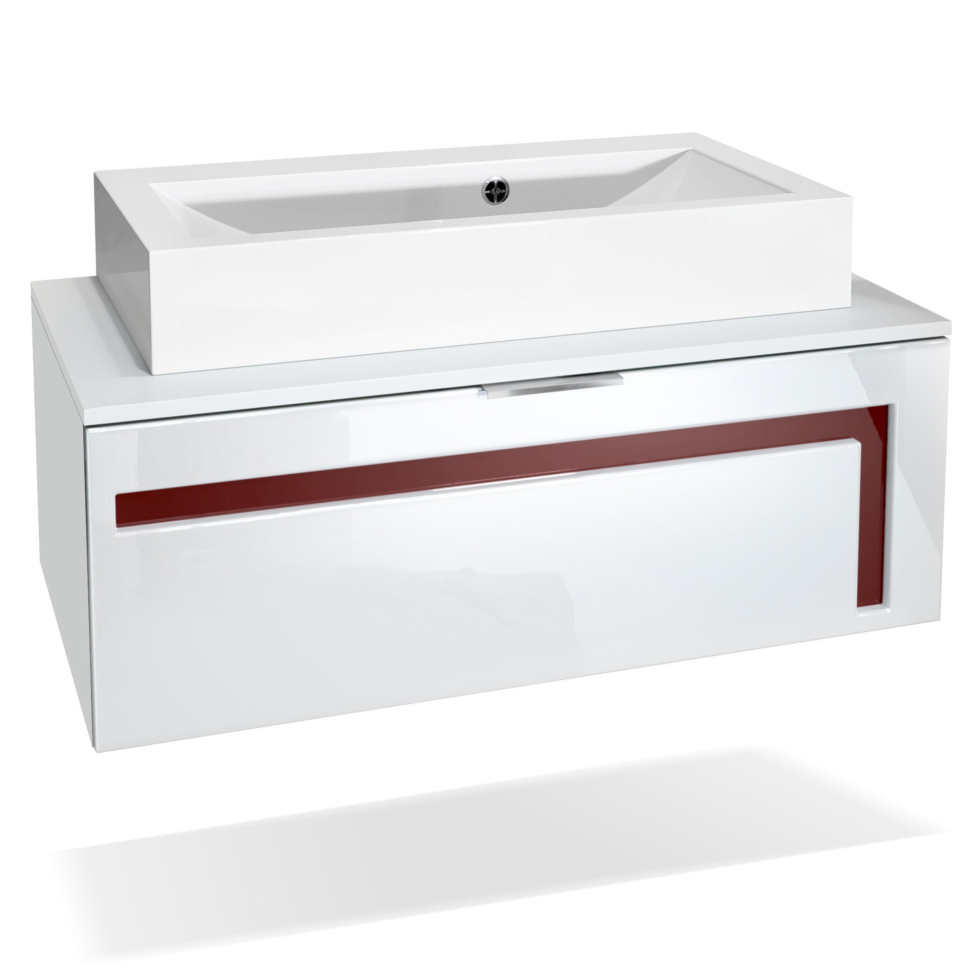 WASCHBECKENUNTERSCHRANK Aloha Absetzungen in Bordeaux Hochglanz - Bordeaux, Holzwerkstoff (96/36/51cm) - Vladon