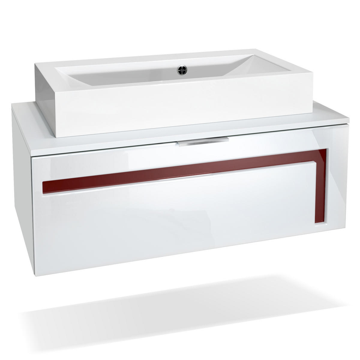WASCHBECKENUNTERSCHRANK Aloha Absetzungen in Bordeaux Hochglanz - Bordeaux, Holzwerkstoff (96/36/51cm) - Vladon